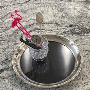 Vintage FB Rogers 12” Round Silver Plated Tray with Black Insert!